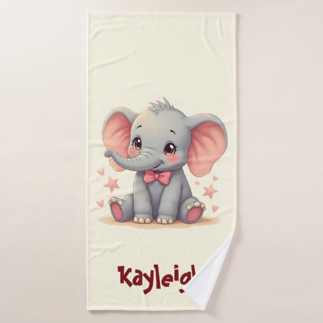 Conjunto De Toalhas Bebê Elefante Fofo com Laço Rosa (Toalha de Banho)