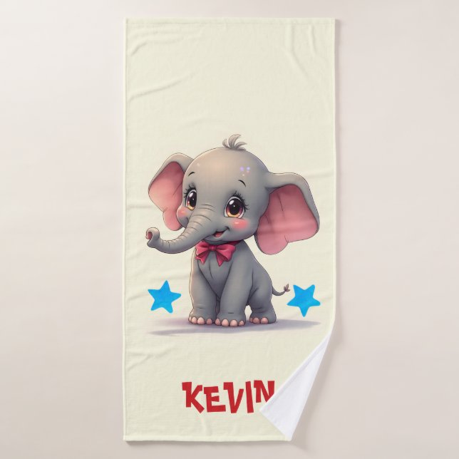 Conjunto De Toalhas Bebê Elefante Fofo com Laço Vermelho (Toalha de Banho)