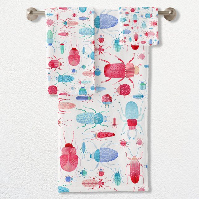 Conjunto De Toalhas Beetle Watercolor (Watercolor bugs and beetles nature art bath towel, hand towel, wash cloth towel set)