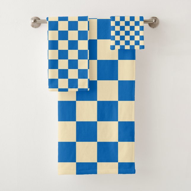 Conjunto De Toalhas bege + Blue Check Checkered Checkerboard Padrão (Insitu)