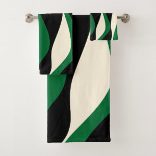 Conjunto De Toalhas Bei e Fluxo 4 em Verde, Creme e Preto