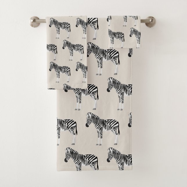 Conjunto De Toalhas Beige de Padrão Animal Exótico Zebra (Insitu)
