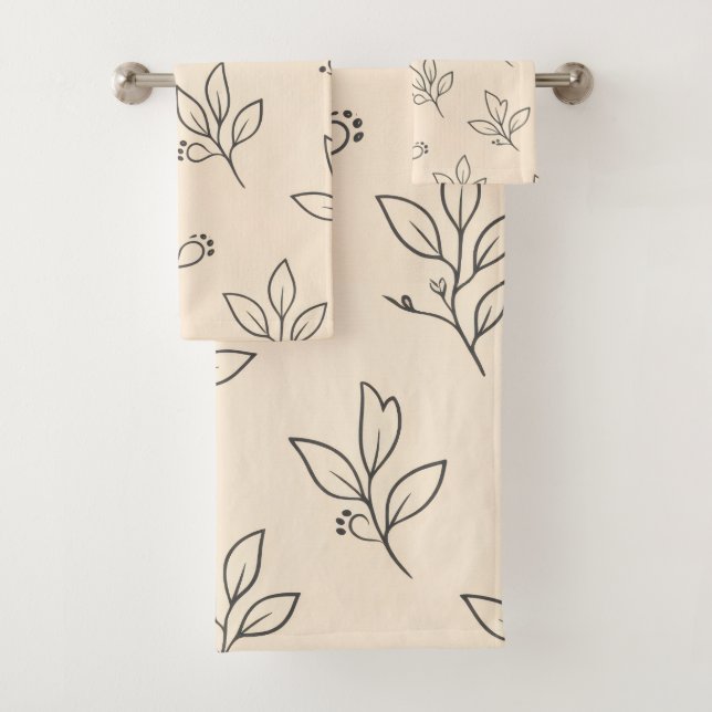 Conjunto De Toalhas Beige Leaf Bathroom Towel Set (Insitu)