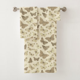 Conjunto De Toalhas Beige - Padrão de Borboleta Girly Bonita