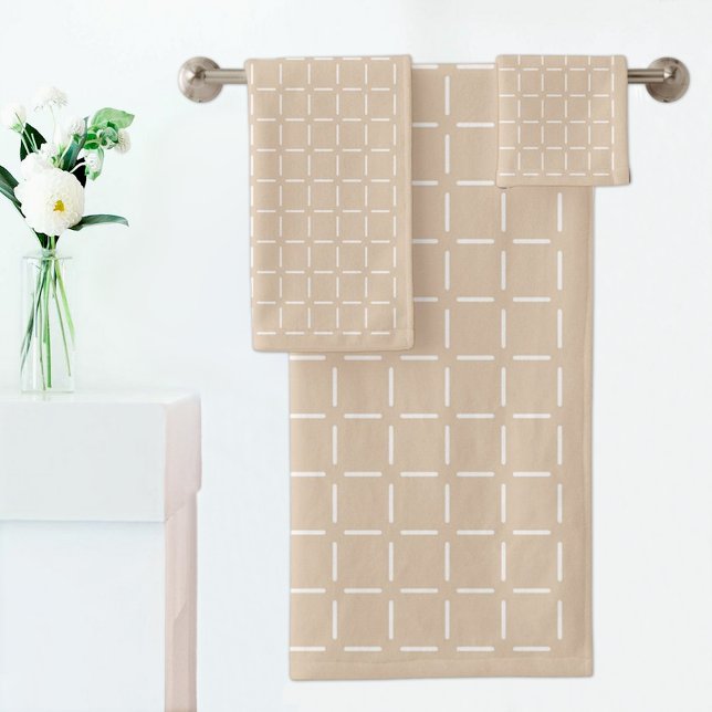 Conjunto De Toalhas  Beige Plaid Pattern Towel (Criador carregado)