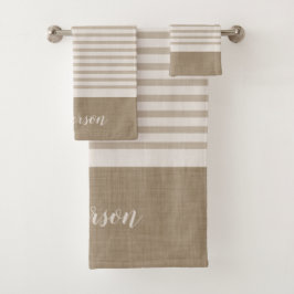 Conjunto De Toalhas Beige Turco Stripes Monograma | Setor agrícola