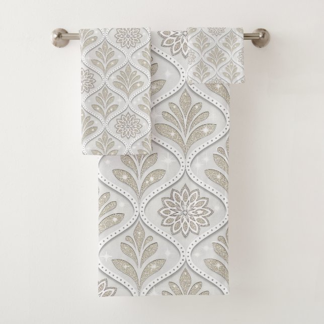 Conjunto De Toalhas Beige & White Sparkling Quatrefoil Pattern (Insitu)