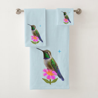 Conjunto De Toalhas Beija-flor e Flor Modernos em Azul Claro