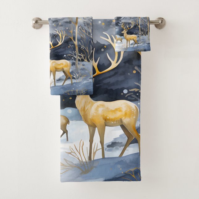 Conjunto De Toalhas Bela cena azul de inverno de floresta (Insitu)