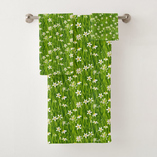 Conjunto De Toalhas Belas Flores Brancas em Folhas de Plantas Verdes (Insitu)