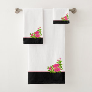 Conjunto De Toalhas Belas flores de peônia rosa em preto e branco