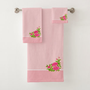 Conjunto De Toalhas Belas flores de peônia rosa magenta em rosa claro