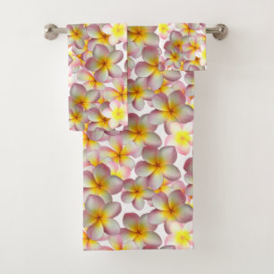 Conjunto De Toalhas Belas Flores de Plumeria em Branco