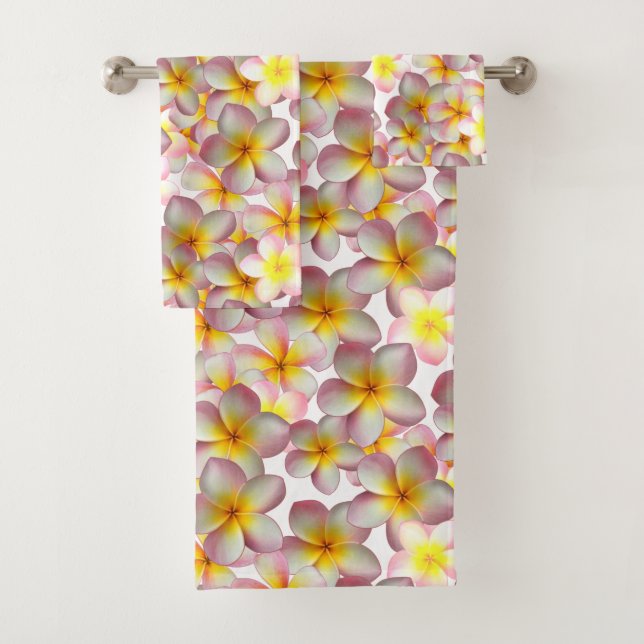 Conjunto De Toalhas Belas Flores de Plumeria em Branco (Insitu)