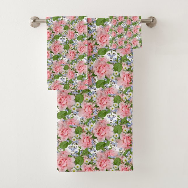 Conjunto De Toalhas Belas Flores Rosa e Branca (Insitu)