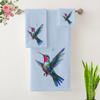Conjunto De Toalhas Beleza de Beija-flor em Azul Claro