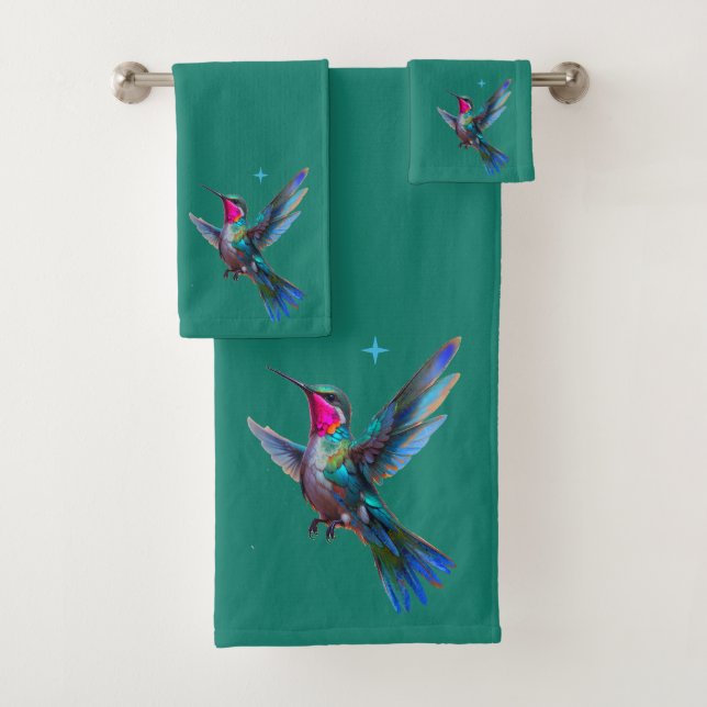 Conjunto De Toalhas Beleza de Beija-flor em Azul Turquesa (Insitu)