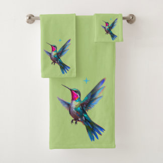 Conjunto De Toalhas Beleza de Beija-flor em Verde Lima