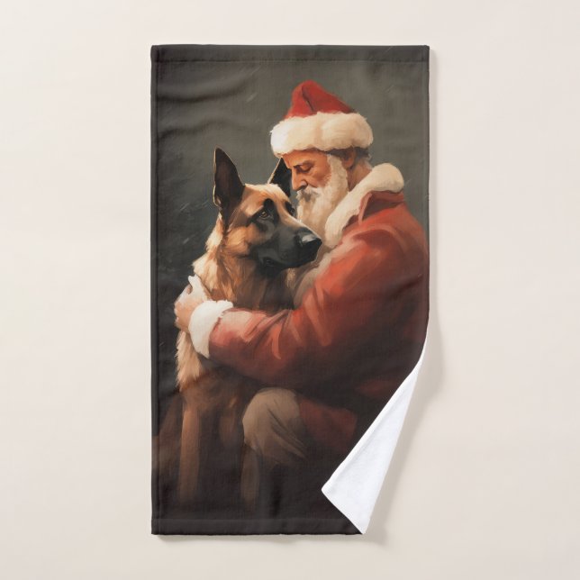 Conjunto De Toalhas Belga Malinoi com Papai Noel Natal Festivo (Toalha de mão)