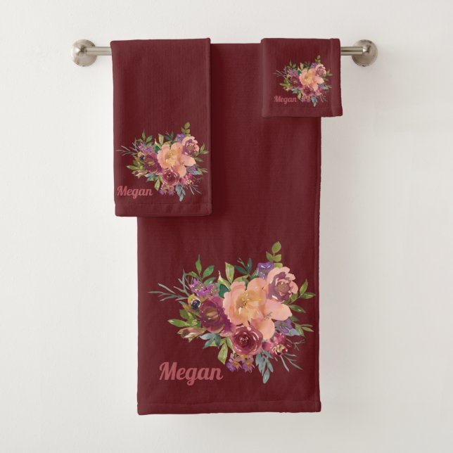 Conjunto De Toalhas Belo Buquê Floral Vermelho Burgundy (Insitu)