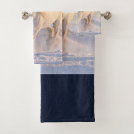 Conjunto De Toalhas Belo Cavalo Branco Galopando na Neve