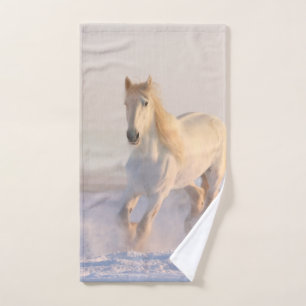 Conjunto De Toalhas Belo Cavalo Branco Galopando na Neve