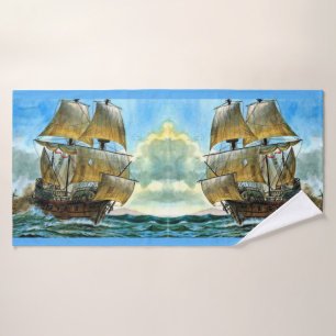 Conjunto De Toalhas belo impressão de navio com quatro mastros