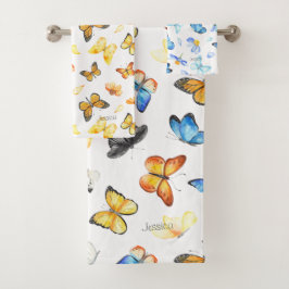 Conjunto De Toalhas Belo padrão de borboleta com nome