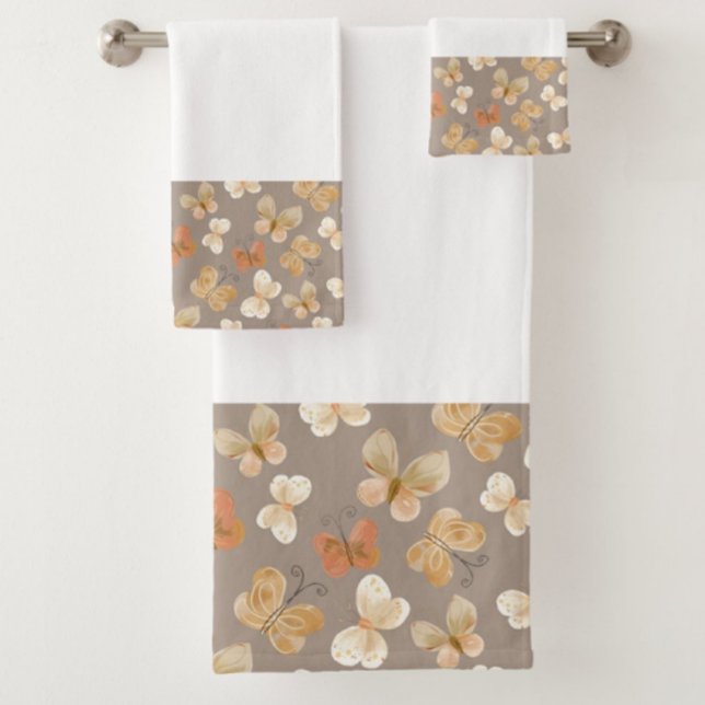 Conjunto De Toalhas Belo padrão de borboleta Taupe (Criador carregado)
