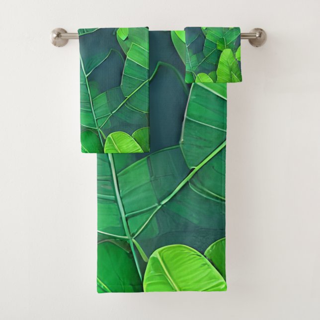 Conjunto De Toalhas Belo padrão de folhas verdes (Insitu)