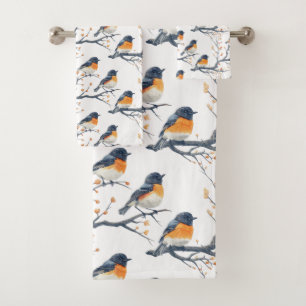 Conjunto De Toalhas Belo Padrão de Pássaros em Branco