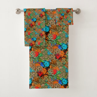 Conjunto De Toalhas Belo Padrão Floral Multicolorido Vermelho Azul