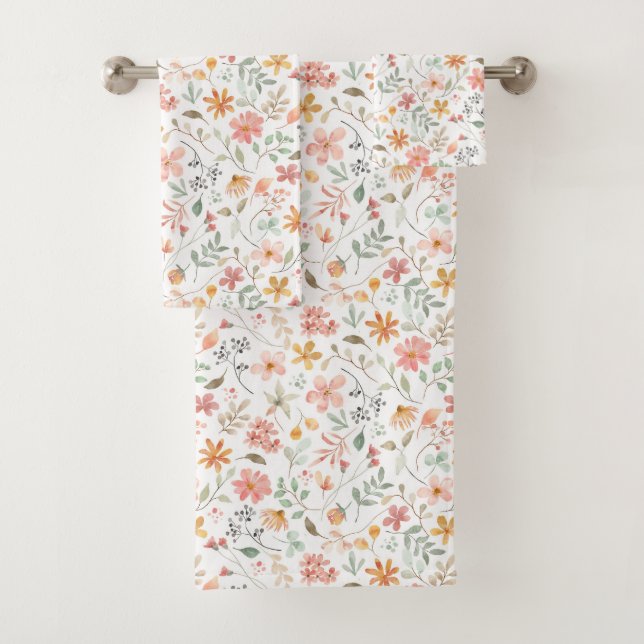Conjunto De Toalhas Belo Peach Floral Patterno (Insitu)