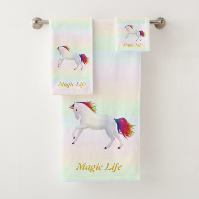 Conjunto De Toalhas Belo unicórnio e caligrafia nas cores pastosas (Insitu)