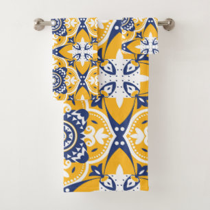 Conjunto De Toalhas 💛 💙 🤍 Belos Azulejos azuis e amarelos