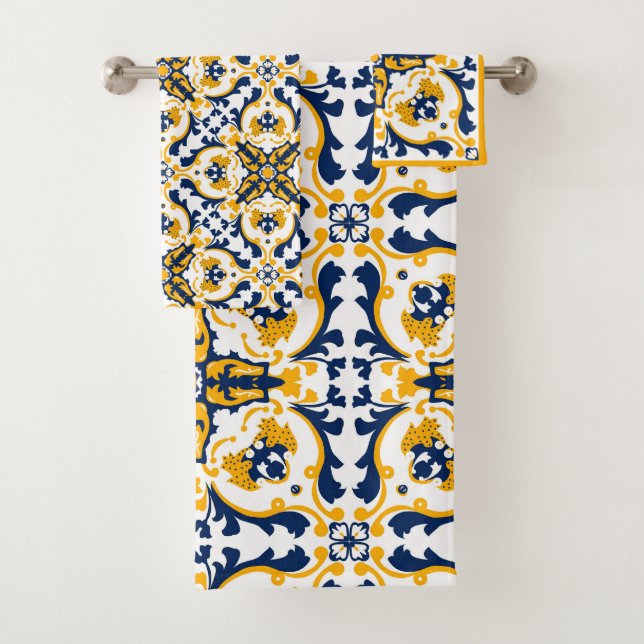 Conjunto De Toalhas 💙 💛 Belos Azulejos azuis e amarelos (Insitu)