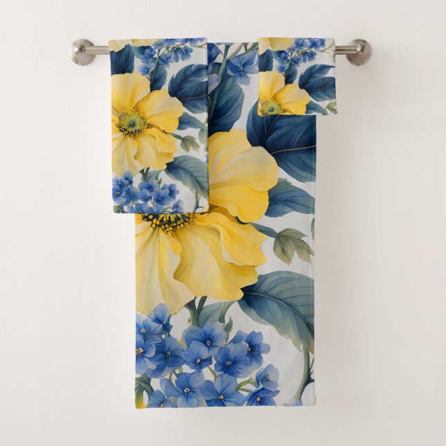 Conjunto De Toalhas Belos Flores Amarelo e Azul (Insitu)