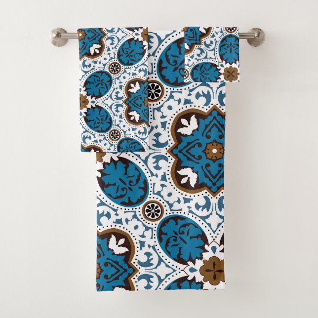 Conjunto De Toalhas 💙 🤎 Belos turquesas e Azulejos castanhos, (Insitu)