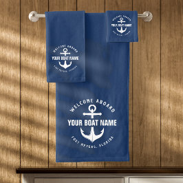 Conjunto De Toalhas Bem-vindo a Bordo Barco Azul Marinho Âncora