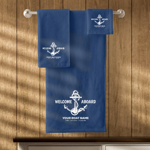 Conjunto De Toalhas Bem-vindo a Bordo do Barco Azul Náutico Nome