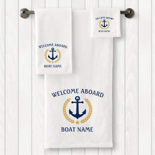 Conjunto De Toalhas Bem-vindo a bordo Nome do Barco Anchor Dourado Lau