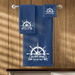 Conjunto De Toalhas Bem-vindo a bordo Roda de Navio Náutico Azul Perso