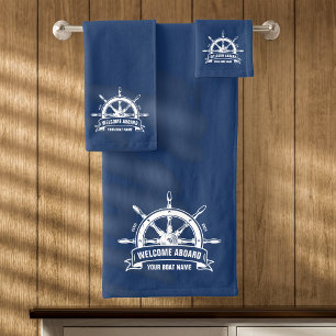 Conjunto De Toalhas Bem-vindo a bordo Roda de Navio Náutico Azul Perso