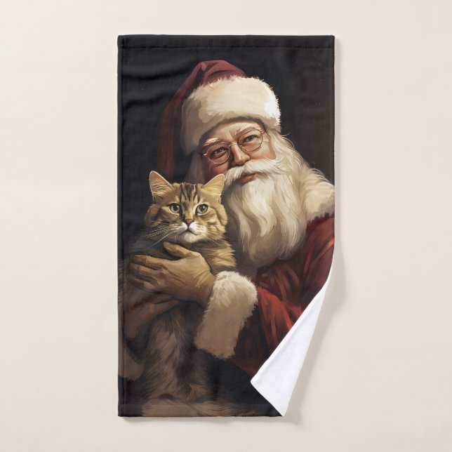 Conjunto De Toalhas Bengala Cat com Papai Noel Natal Festivo (Toalha de mão)