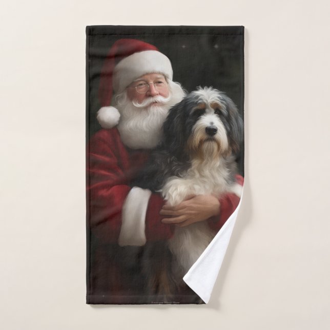 Conjunto De Toalhas Bernedoodle com Papai Noel Natal Festivo (Toalha de mão)