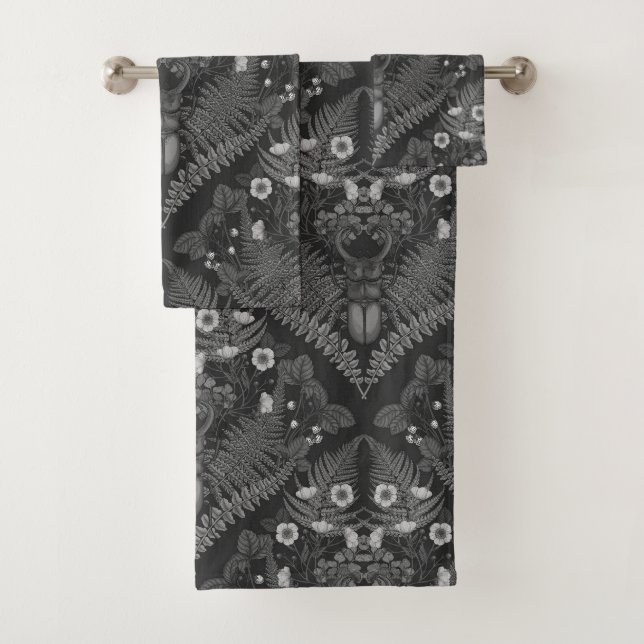 Conjunto De Toalhas Besouro e samambaias, a preto e branco (Insitu)