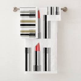 Conjunto De Toalhas Bestinha batom branco, cromo vermelho, listrado