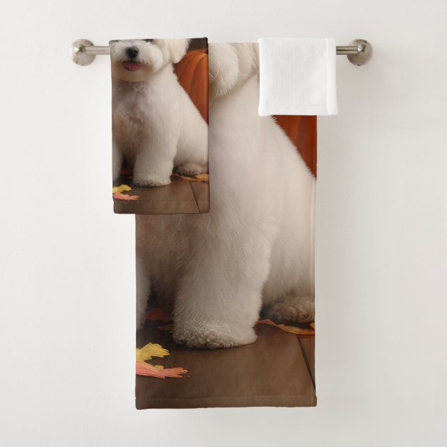 Conjunto De Toalhas Bichon Frise Puppy Autumn Delight Pumpkin (Insitu)