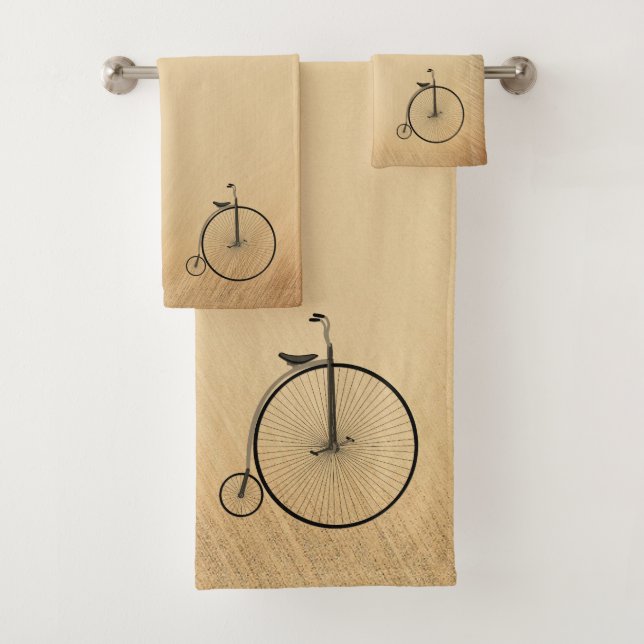 Conjunto De Toalhas Bicicleta Antiga de Roda Alta Rústica (Insitu)