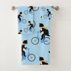 Conjunto De Toalhas Bicicleta de Gato Funny Personalizada Azul